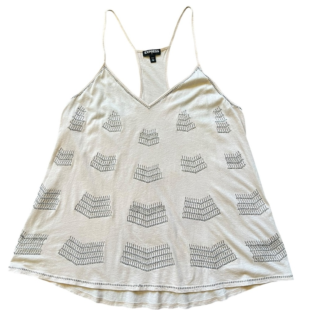 Express Cream Tank Top with Silver Accents